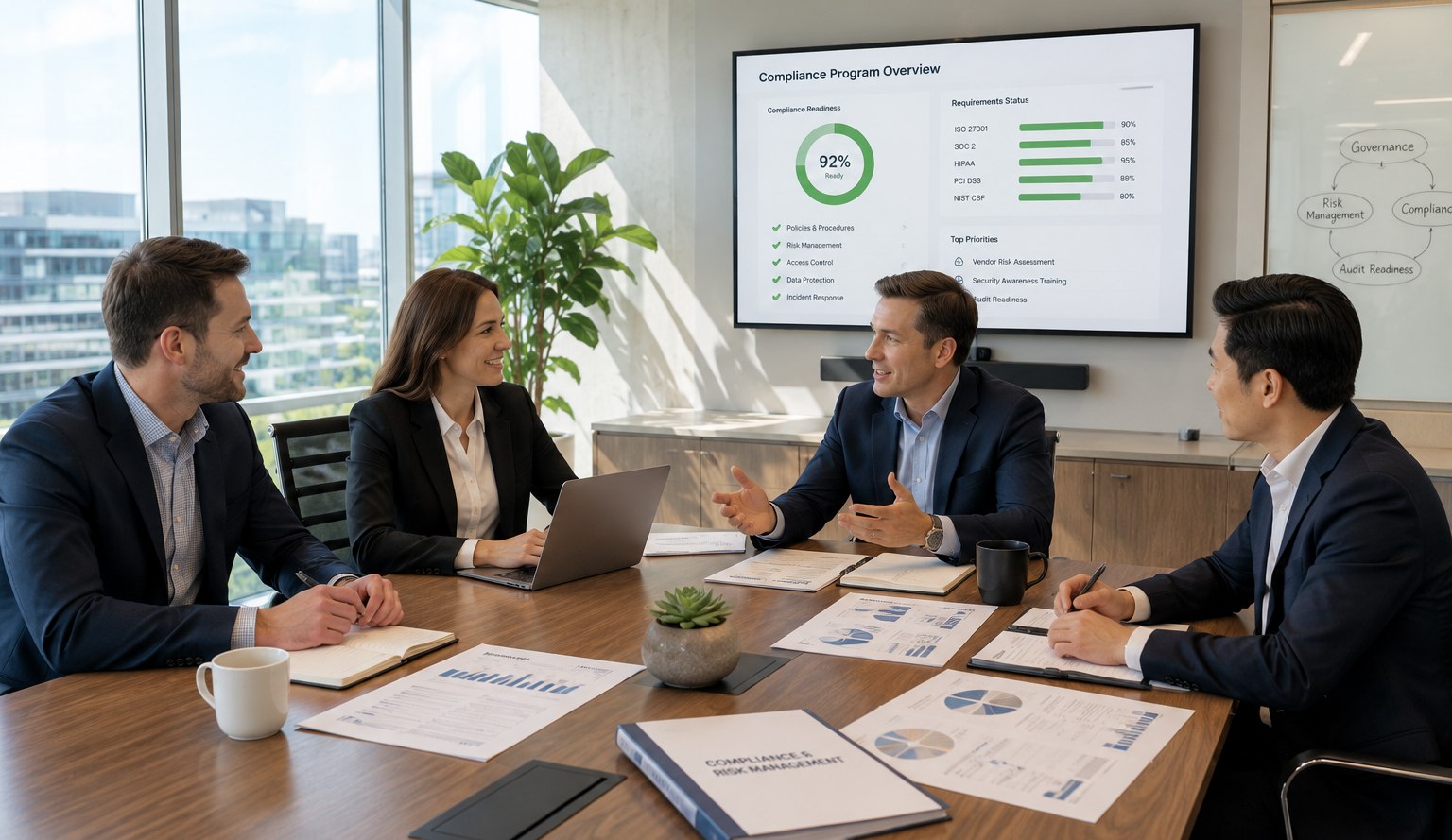 Security consultants reviewing a client engagement plan